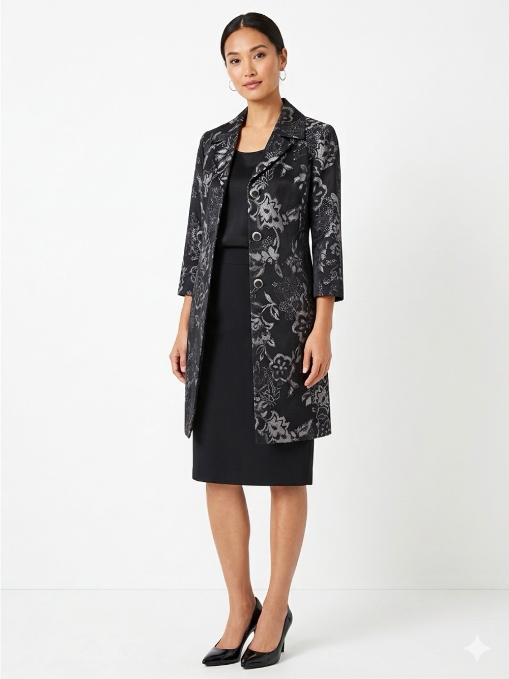 KIM ROGERS 3p Black Jacquard Jacket 12 Skirt 10 Silk Tank L Suit Set $175 lcsr